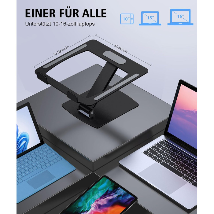 Підставка для ноутбука Glangeh регульована по висоті, ергономічна, портативна. Складана алюмінієва підставка для ноутбука та книг, сумісна з MacBook Air Pro (1016 дюймів), чорного кольору.