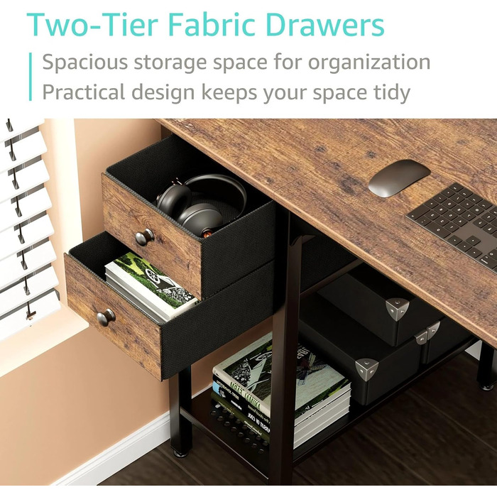 Невеликий письмовий стіл Lufeiya з 2 шухлядами, комп&39ютерний стіл, офісний стіл з полицею та сумкою для зберігання, невеликий письмовий стіл для офісу, кабінет, вінтажний коричневий, коричневий колір 39,4 дюйма