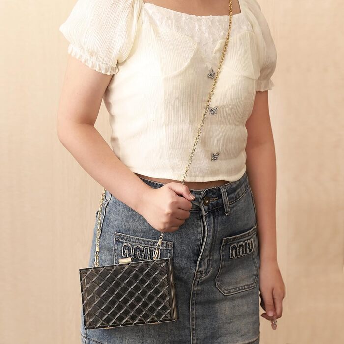 Прозора сумка-клатч QUARKZMAN для жінок, акрилова гаманцівка у формі V з відстібною металевою ланцюжком для подорожей та офісу, прозора/срібляста