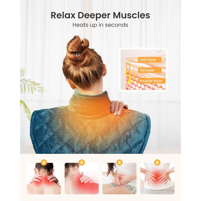 Грілка для шиї та плечей вагою 1170 г 5 режимів нагріву, 4 таймери, автоматичне вимкнення ідеально підходить для знеболення та як подарунок для жінок, чоловіків, мам і тат 19 дюймів * 22 дюйми