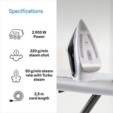 Парова праска Braun TexStyle 7 Pro SI 7149 WB - праска з підошвою Freeglide 3D, вертикальна подача пари, 2900 Вт, білий/чорний чор