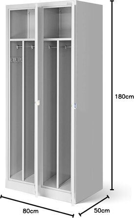 Шафа-шафа Jan Nowak, металева шафа, гардероб, шафа-шафа 2 відділення з вішалкою для одягу, роздільниками, вентиляційними отворами, 4 гачки для одягу на відділення 180 см x 80 см x 50 см, сірий