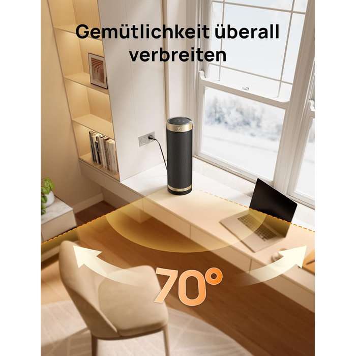 Енергозберігаючий вентилятор-обігрівач Dreo, керамічний PTC нагрівач, тихий, коливальний електричний обігрівач 70 з пультом дистанційного керування, 12-годинний таймер, 3 режими, 3 швидкості, захист від перегріву та перекидання, Solaris Slim H3 Standard G