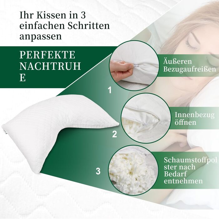 Подушки з подрібненого пінного матеріалу з ефектом пам&39яті регульована висота, ортопедична підтримка для сну на боці/спині, зняття тиску на шийний відділ хребта, можна прати в пральній машині (розмір queen-size), білі