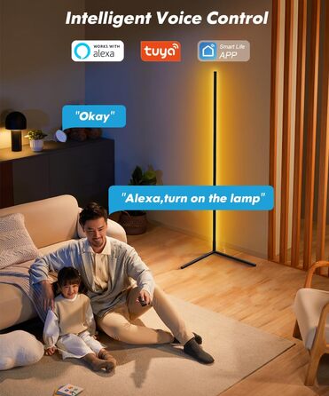 Світлодіодний торшер Вітальня, WiFi RGB торшер з можливістю затемнення працює з Alexa, 155-сантиметровий світлодіодний торшер з додатком, режим зроби сам, 16 мільйонів кольорів, 44 сюжетних режимів, музичні режими та функція хронометражу Прикраса спальні