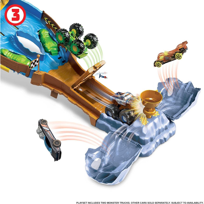 Гоночний трек Monster Trucks Competition, ігровий набір з 2 монстр-траками Бігфут і Ганкстер для захоплюючих автомобільних перегонів, іграшка для дітей віком від 4 років і старше, 12 -