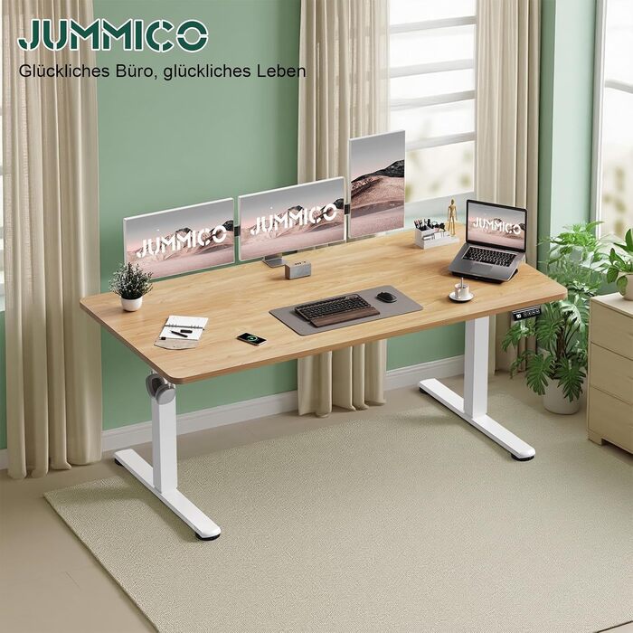 Регульований за висотою електричний стіл JUMMICO (140 x 60 см) з функцією пам'яті, бежевий