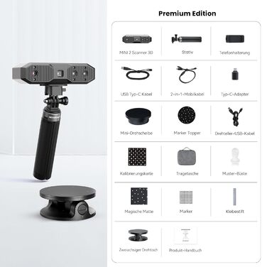 Ручний 3D-сканер Revopoint MINI 2 для 3D-друку, точність 0,02 мм, 16 кадрів в секунду, промислове блакитне світло, кольоровий скан