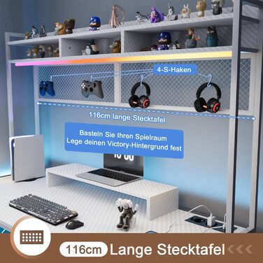 Ігровий стіл Devoko зі світлодіодним підсвічуванням, письмовий стіл DIY на кілочках з USB-портом і розеткою, комп'ютерний стіл 120