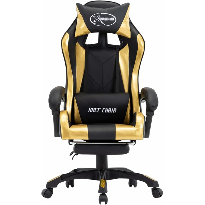 Ігрове крісло з підставкою для ніг, золота та чорна штучна шкіра, офісне крісло, крісло для відпочинку, письмове крісло для вітальні, офісу, спальні
