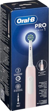 Електрична зубна щітка Oral-B, перезаряджається, Pro Series 1, датчик тиску, довговічна батарея, 1 насадка для щітки, 1 електрична зубна щітка, рожевий, ідея для подарунка