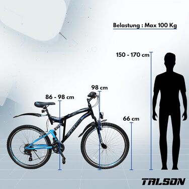 Гірський велосипед Talson 26 дюймів з повною підвіскою та освітленням, 21 швидкість, OXT чорний