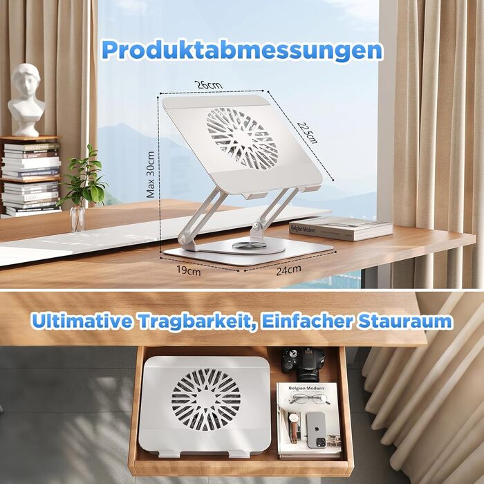 Підставка для ноутбука iCare з магнітним RGB-кулером, поворотна на 360, витримує до 10 кг, надтиха (18 дБ), сумісна з ноутбуками та планшетами до 16 дюймів, срібляста з RGB-підсвічуванням