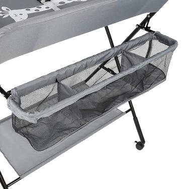 Складаний портативний пеленальний столик 3-в-1, максимальне навантаження 25 кг для новонароджених, пеленальний столик з кошиком для зберігання, ременем безпеки та 4 колесами з гальмами, регульована висота, сірий