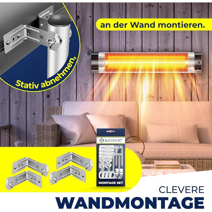 Інфрачервоний обігрівач KESSER, обігрівач для патіо, 2500 Вт, включаючи захисний чохол, телескопічна підставка з регульованою висотою, обігрівач для пеленального столу, обігрівач для патіо, кварцовий обігрівач, інфрачервоний