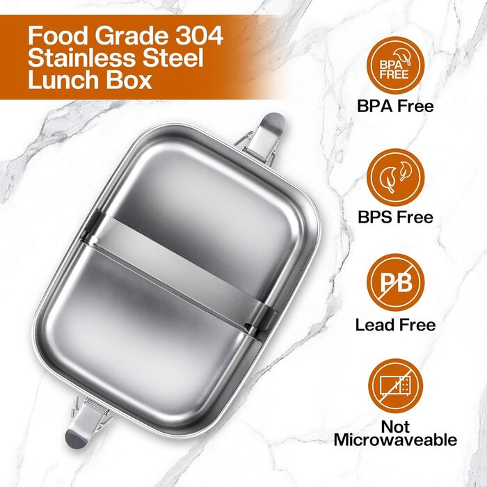 Ланчбокс з нержавіючої сталі 1200 мл - металевий контейнер для їжі з двома відділеннями та силіконовою прокладкою, герметичний, без BPA - для дорослих та дітей
