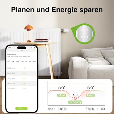 GHome Smart Radiator Thermostat with Gateway, Bluetooth Connection App Control, Energy Efficient, Intelligent Temperature Control, Schedule, Compatible with Alexa, Google Assistant, Hub Requirement, GHome Smart Radiator Thermostat with Gateway, Bluetooth 