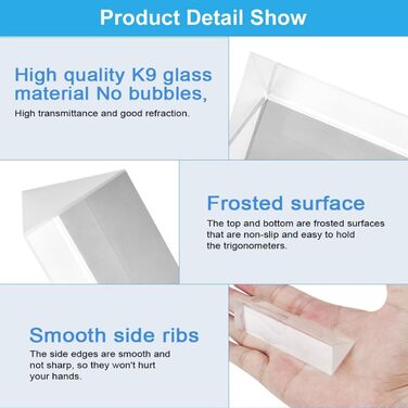 Оптичне скло з трикутною призмою, рефракторні трикутні призми, оптичне скло з трикутними призмами, спектрометр із фотографічною призмою K9, трикутна призма, кристалічна призма з трикутною призмою з подарунковою коробкою