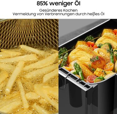 Двокамерна фритюрниця iceagle 11 л - XXL фритюрниця з 2 відділеннями Двозонна фритюрниця, 6 функцій приготування, сенсорний екран, книга рецептів, здорові страви для великої родини Подвійний кошик 11 л