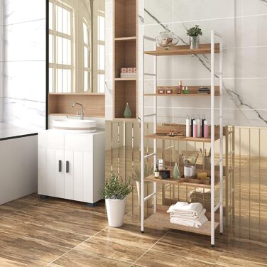 Книжкова полиця WOLTU, Відкрита окремостояча полиця з 5 полицями, Полиця для вітальні, спальні, кабінету, 60x160x27,5 см, Білий Світлий дуб, 5 полиць (60 x 27,5 x 160 см) Білий Світлий дуб