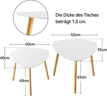 Журнальний столик, комплект з 2 шт., сучасні столи для вітальні, приставні столики, журнальні столики, столики для дивана, комбінація столів для вітальні, спальні, офісу, балкону (білий)