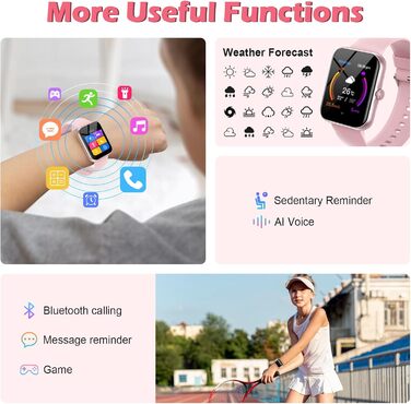 Дитячий смарт-годинник, дитячий спортивний фітнес-годинник для дівчаток та хлопчиків з крокоміром, понад 100 спортивних режимів, будильник, ігри, секундомір, дитячий годинник, повідомлення, годинник активності для підлітків 5-16 років, подарунки, рожевий