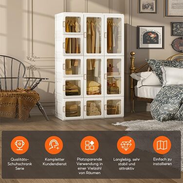 Складана шафа, 104x170x50 см, швидке складання, універсальна шафа з рейкою для одягу та магнітними дверцятами, ідеально підходить для спальні та вітальні, коричнева прозора панель дверей 104x50x170 см