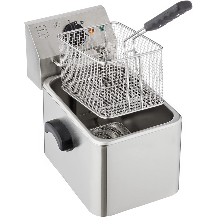 Професійна електрична фритюрниця METRO GDF3004, фритюрниця з нержавіючої сталі, 4 літри, 2500 Вт, швидке нагрівання, з кришкою, захисний термостат, холодна зона, нековзні ніжки