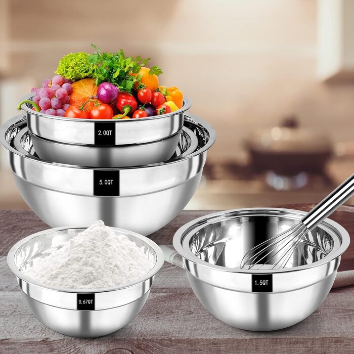 Набір мисок для змішування Wildone, набір мисок з нержавіючої сталі з 7 шт. з герметичними кришками, штабельовані, можна мити в по