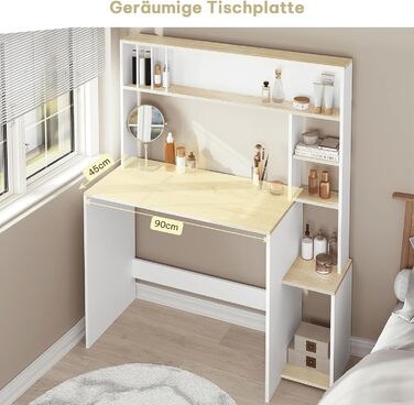 Письмовий стіл eSituro, комп&39ютерний стіл з 5 полицями, офісний стіл під біле дерево, ігровий стіл з місцем для зберігання, ПК-стіл для домашнього офісу, офісу, вітальні, 113,5x139x45 см білий дуб