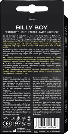 Презервативи BILLY BOY Länger Lieben, 20 шт, 52 мм
