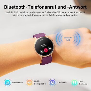 Жіночий круглий смарт-годинник із функцією телефону 1,32-дюймовий AMOLED-дисплей, фітнес-годинник із понад 110 спортивними режимами та 3ATM, фітнес-трекер для iPhone/Android, крокомір із монітором серцевого ритму/SpO2/монітором сну фіолетовий