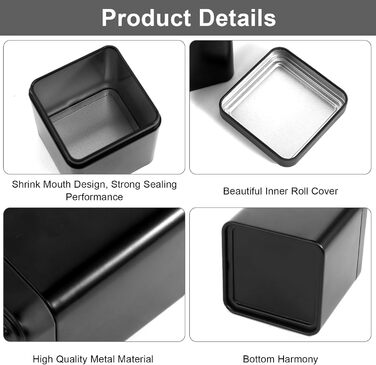 Класична квадратна чайна банка, набір із 9 чайних банок для розсипного чаю, 7 x 7 x 8,5 см, металеві чайні контейнери, набір чайних банок