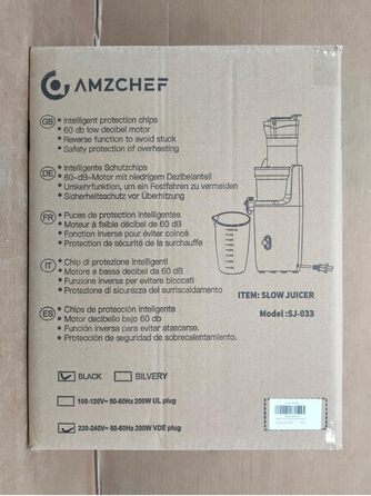 Соковижималка для цілих фруктів AMZCHEF - повільна соковижималка з великим відкриттям 80 мм - переможець тесту соковижималки для овочів і фруктів з покращеним шнеком, двошаровим фільтром, ретро-тумблером, тихим двигуном - сріблястий срібло 17,9T x 16,7 Вт