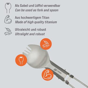 Титанова ложка Esbit - Складані столові прибори для кемпінгу - Легкий кемпінговий посуд - Складані столові прибори з титанової виделки/ложки