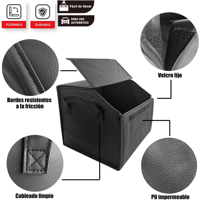 Складаний органайзер для багажника з PU-шкіри багатофункціональний контейнер для автомобіля, позашляховика та пікапа велика місткість нековзна основа водонепроникний (PU)