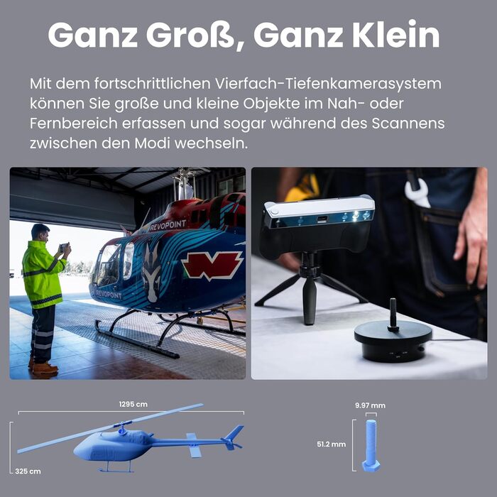 Сканер Revopoint MIRACO PRO для 3D-принтерів, портативний 3D-сканер із поворотним екраном на 180, точністю до 0,02 мм, повнокольор