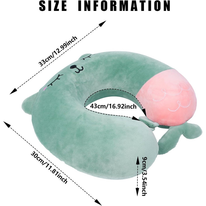 Подушка для шиї Apricitie для дітей, подушка для шиї для дорослих для подорожей, 33 х 30 см з піни з ефектом памяті Подушка для подорожей тварина Подушка для подорожей літак, дитяча подушка для шиї літак U-подібна подушка для підтримки шиї (зелена)