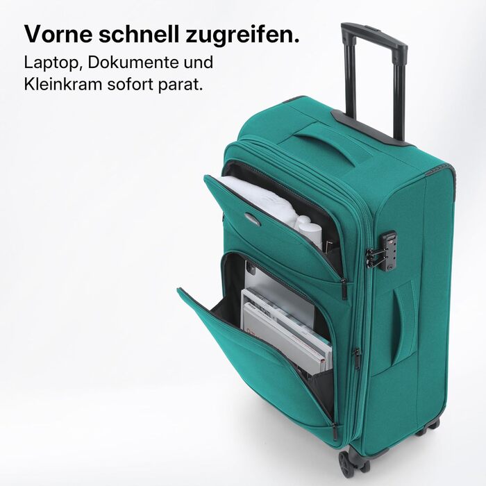 Розширюваний валізу з передніми кишенями, збільшений об'єм на 15, TSA-замок, подвійні колеса, що обертаються на 360, та прихований адресний ярлик (Бірюзовий, XL (79 см) розширюваний)