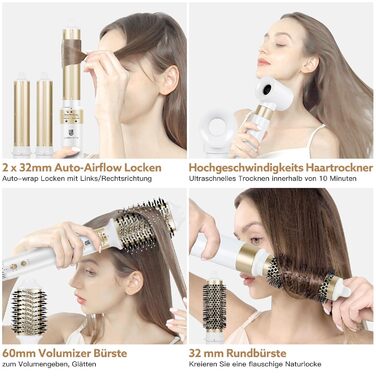 В 1 стайлер і фен-щітка, 110 000 об/хв високошвидкісний фен з негативним іоном, швидке висихання, набір щіток гарячого повітря з а