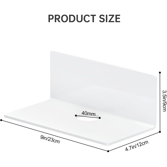 Настінна полиця Toski, не потребує свердління, 2 самоклеючі полиці, маленька, шириною 23 см, акрилова плаваюча полиця для ванної кімнати/вітальні/спальні/кухні/офісу, біла, 12 Г x 23 Ш x 9 В см
