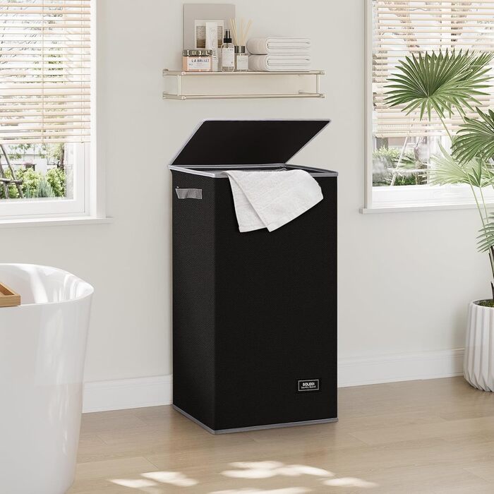Л Кошик для білизни з кришкою чорний і мішок для білизни - Кошик для білизни вузький Для ванної кімнати, спальні, пральні, дитячої