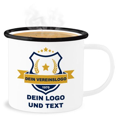 Емальована кружка, бляшана кружка - фотозображення - подарунок з логотипом клубу, створіть свій власний дизайн з логотипом та текстом вашого клубу 300 мл - біла/чорна - кавова кружка, кружка з фотографією компанії, персоналізована, мій 1 біла/чорна