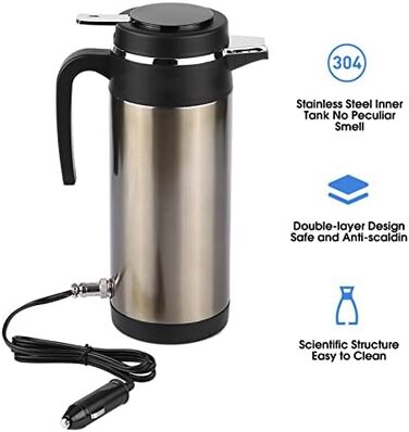 Чайник термос з нержавіючої сталі електричний чайник подорож нагрівання питна кружка чашка чайник автомобіль кавова кружка нагріва