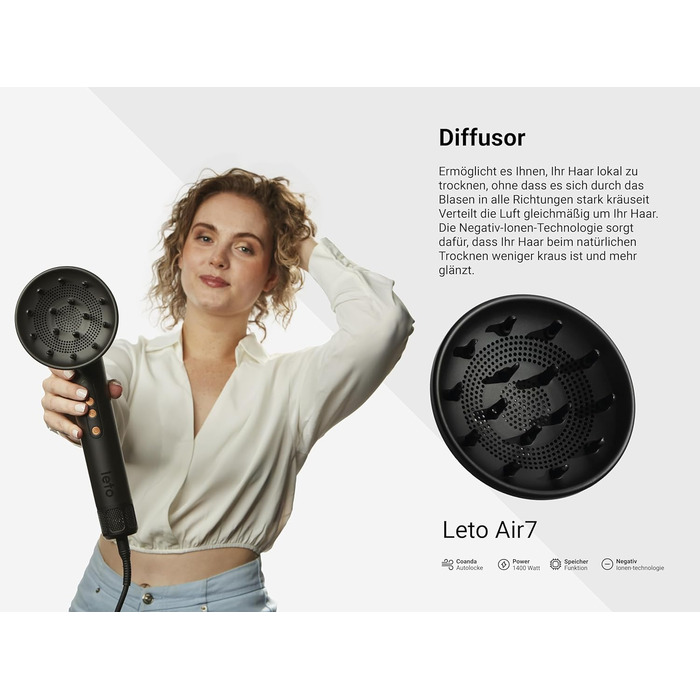 В 1 фен, фен, щітка для гарячого повітря, щітка для фена, кругла щітка для фена, плойка, самоочищення, двигун BLDC потужністю 1400