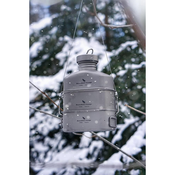Військова фляга Boundless Voyage з титановими сумками та камуфляжними сумками, набір кемпінгових каструль у формі нирки з великою місткістю, кришкою та ланцюгом для підвішування Ti15158Br
