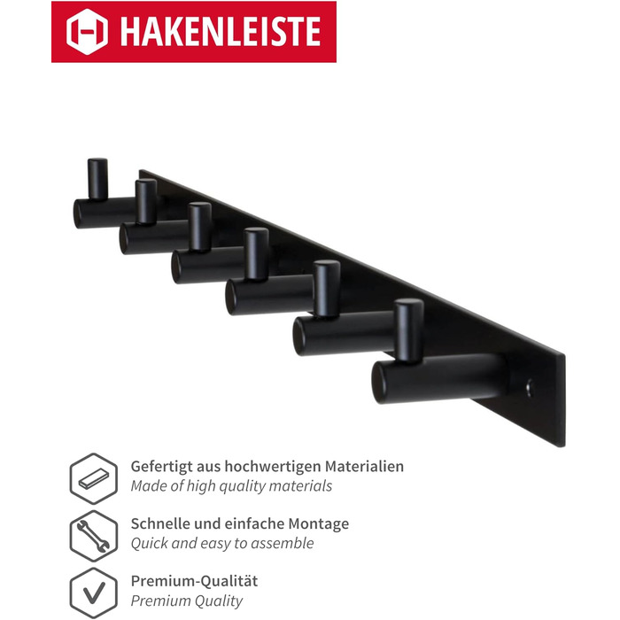 Гачки для одягу чорні матові 6 гачків вішалка для одягу передпокій, кухня та ванна кімната I настінна вішалка MOON I вішалка для о