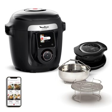 Мультиварка-скороварка Moulinex Cookeo Wi-Fi з функцією Extra Crisp, 14 режимів приготування, Air Fryer, покрокові рецепти, CE96X8F0, чорна