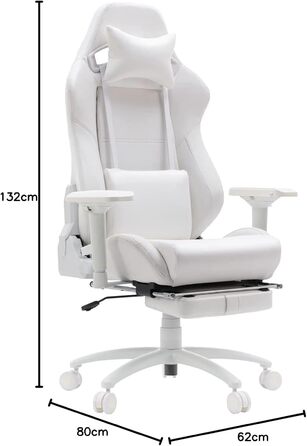 Ігрове крісло, ергономічне офісне крісло з підставкою для ніг та поперековою опорою, крісла для відеоігор для дорослих, регульоване офісне крісло з поворотним на 360 сидінням та підголівником для домашнього використання, біле