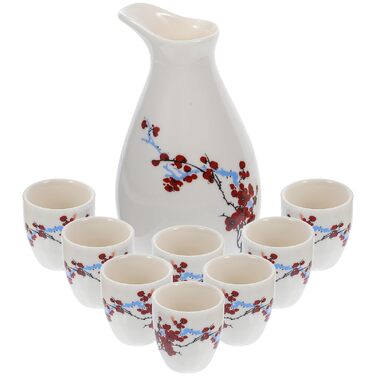 Набір для саке SAFIGLE з кераміки чайник та 8 чашок. Традиційний японський посуд для чаю та вина, ідеальний подарунок для особливих випадків.